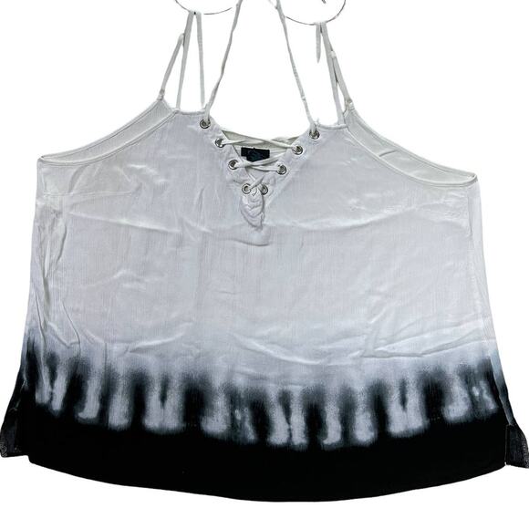 Rue+ White and Black Tie Dye Style Lace Up Front Tank Top Plus Size 3X - Picture 1 of 11